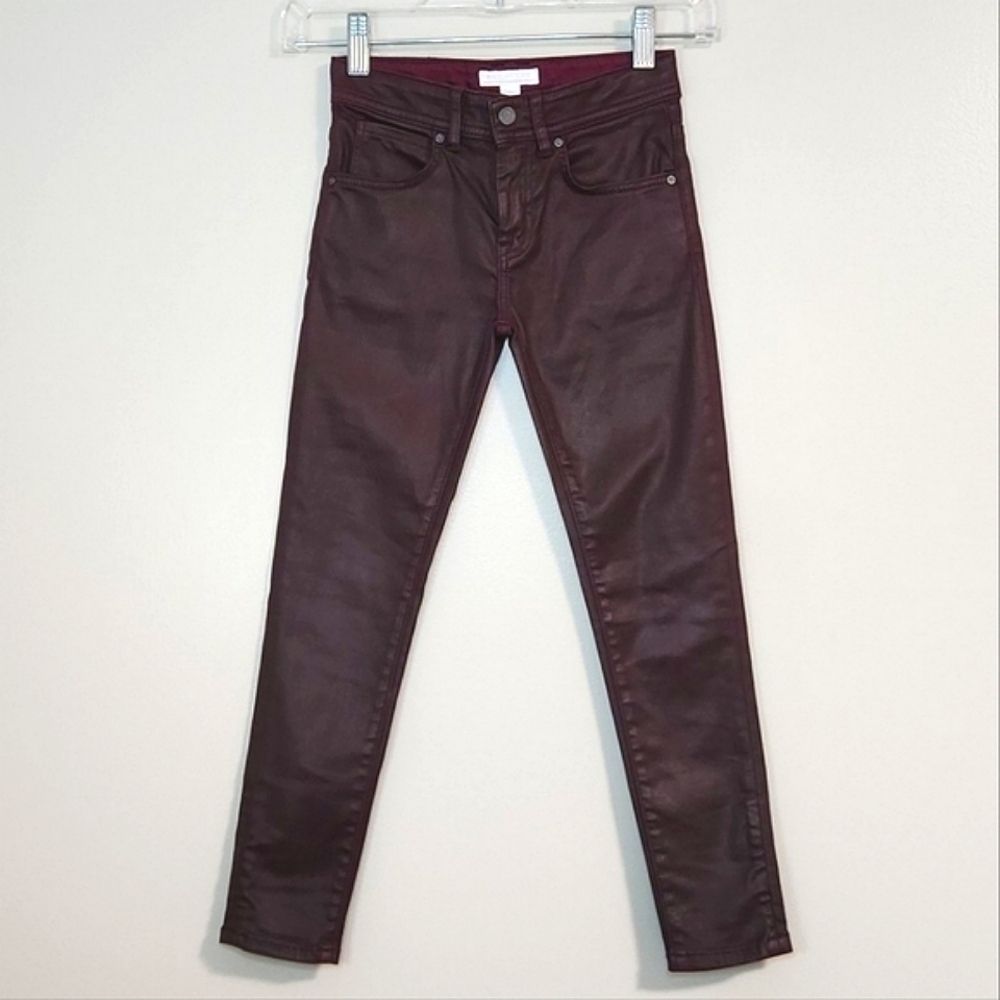 Burberry Girls Burgundy Wax Coated Skinny Jeans, SZ 7 ~ EUC